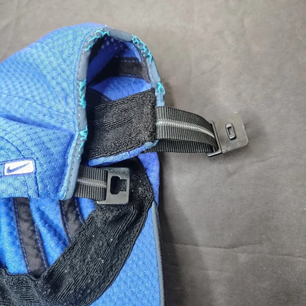VINTAGE Nike Hat Cap Blue Black Tailwind 7 Panel Mesh Mini Swoosh Running - Picture 14 of 16